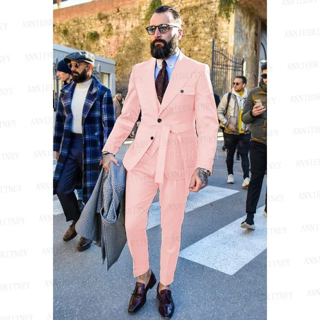 Aidase Latest Designs Green Suits For Men Slim Fit Fashion Yellow Groom Belt Wedding Dress Tuxedo Tailored Blazer Vest with Pants Set