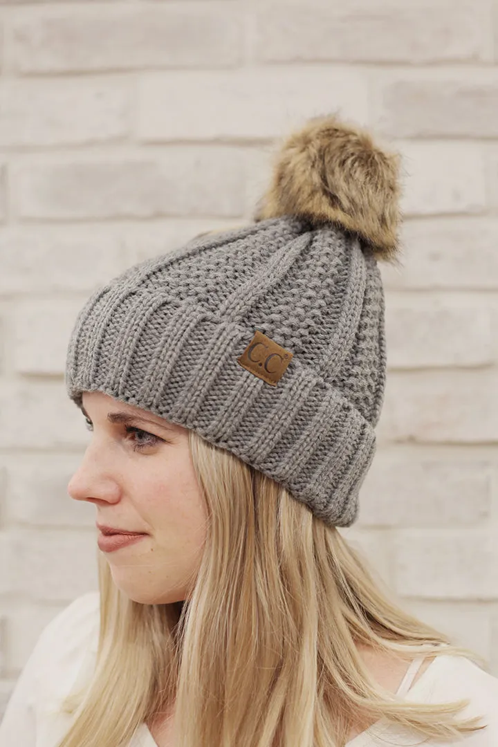 Rib Knit C.C. Hat with Pom