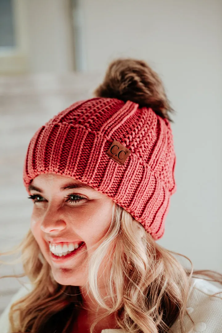 Rib Knit C.C. Hat with Pom